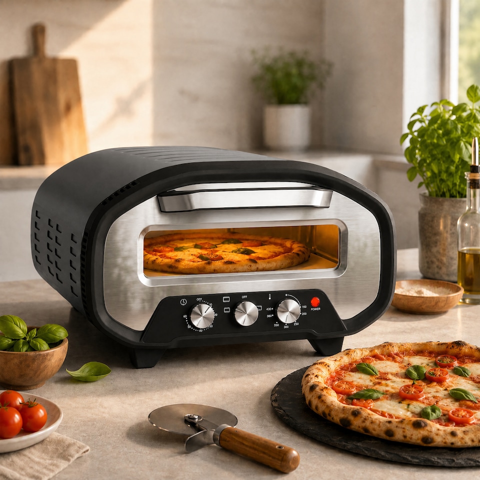 image 1 of HOMCOM 12 Inch Electric Countertop Pizza Maker with 3 Knob Control, 2200W