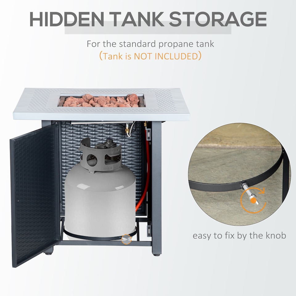 image 1 of Outsunny Square Propane Gas Fire Pit Table, 40000 BTU Rattan Smokeless Firepit Patio Heater with Lava Rocks and Lid, 71cm x 71cm x 62cm, Black