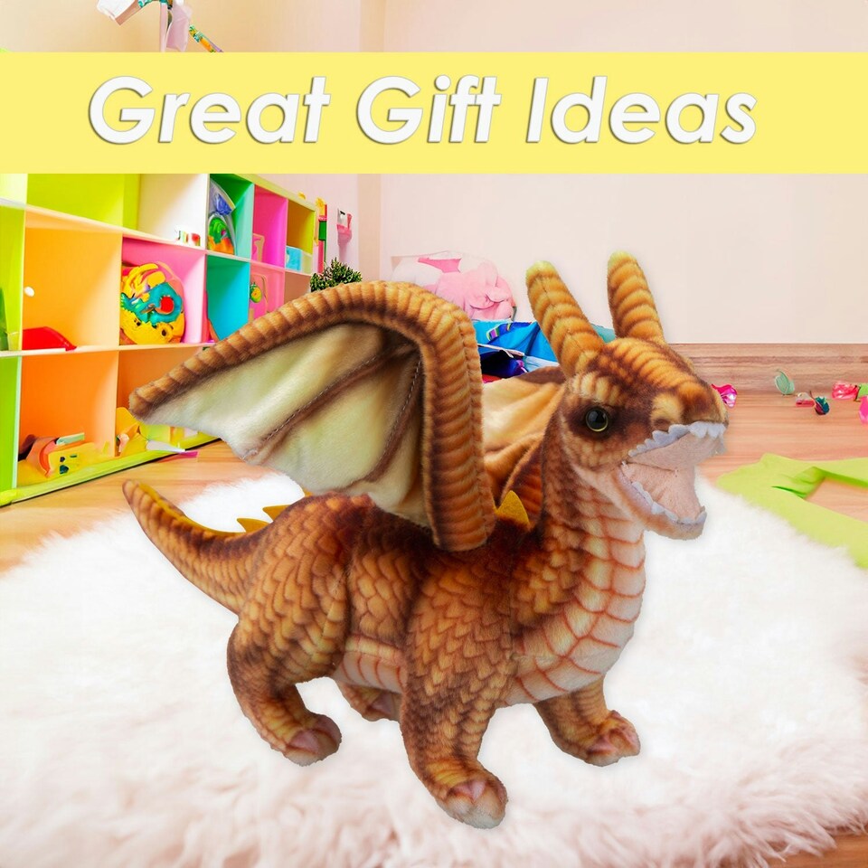 image 1 of Dragon Brown Soft Toy Realistic Looking Dragon Plushe Cuddly Fantasy 25cm Brown