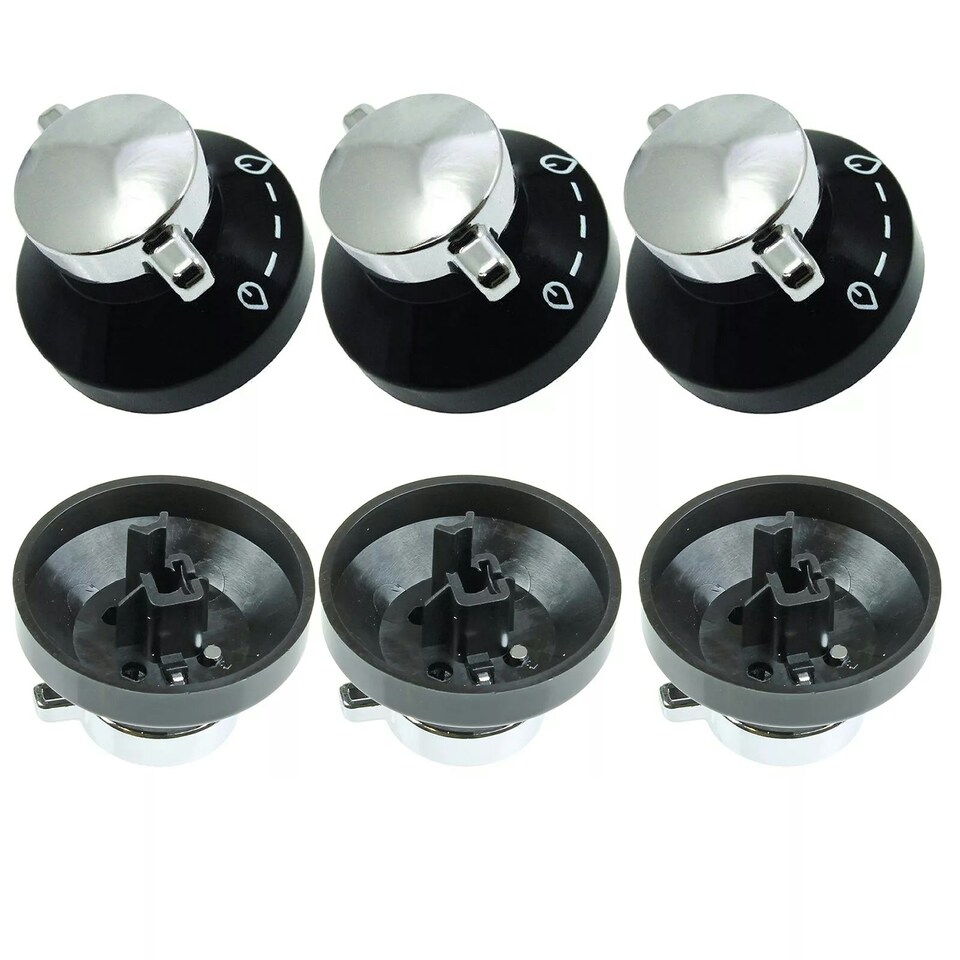 image 1 of SPARES2GO Control Knob for Belling  444445523, 444445724  New World 444441153 Gas Oven Cooker (Pack of 6 Knobs) Black | Silver