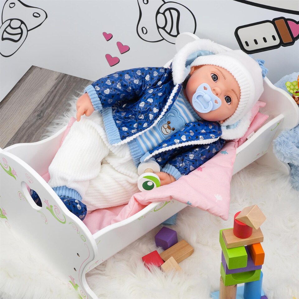 image 1 of BiBi Doll 20" Navy Baby Doll Boy with Blue Coat Outfit, Sounds & Dummy Toy