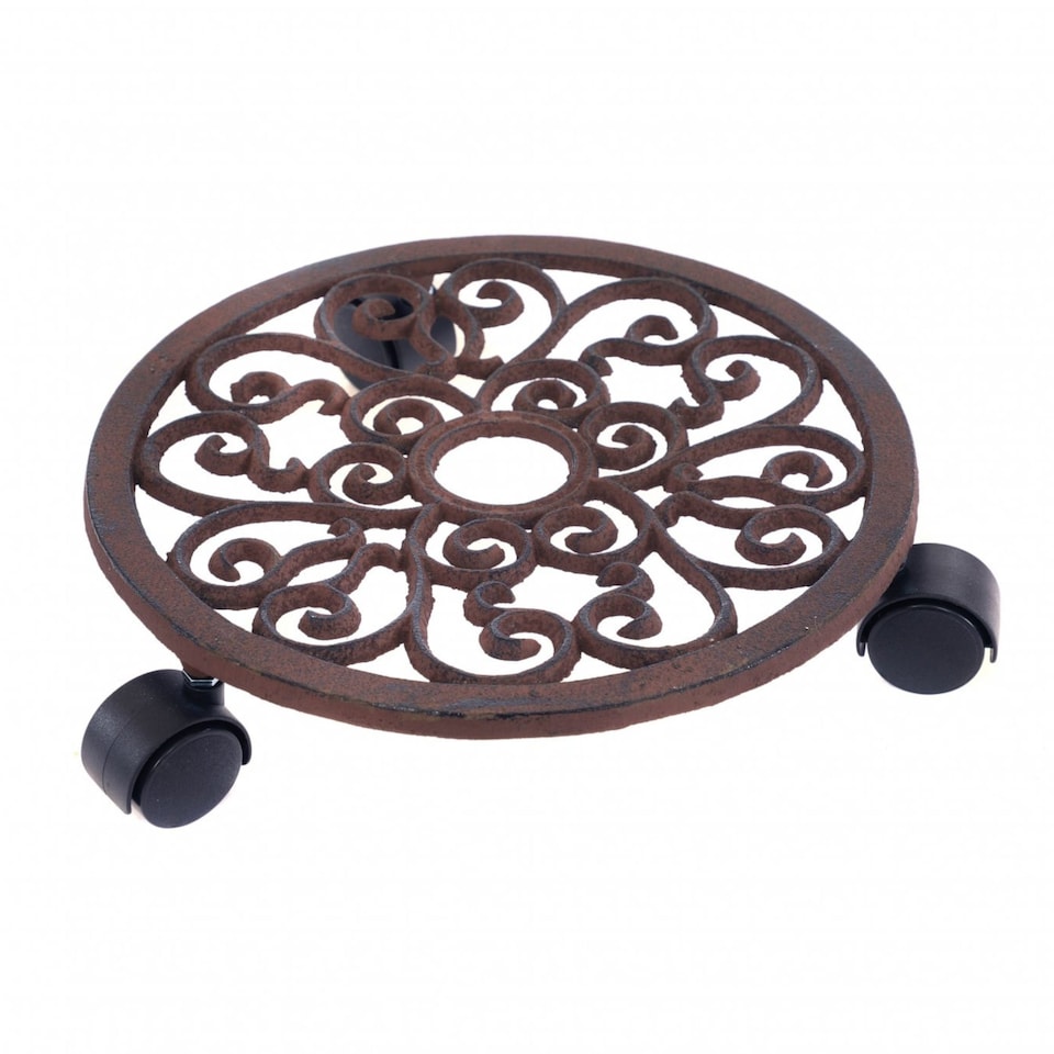 image 1 of 12 Inch Cast Iron Plant Flower Pot Mobile Mover Trolley Stand