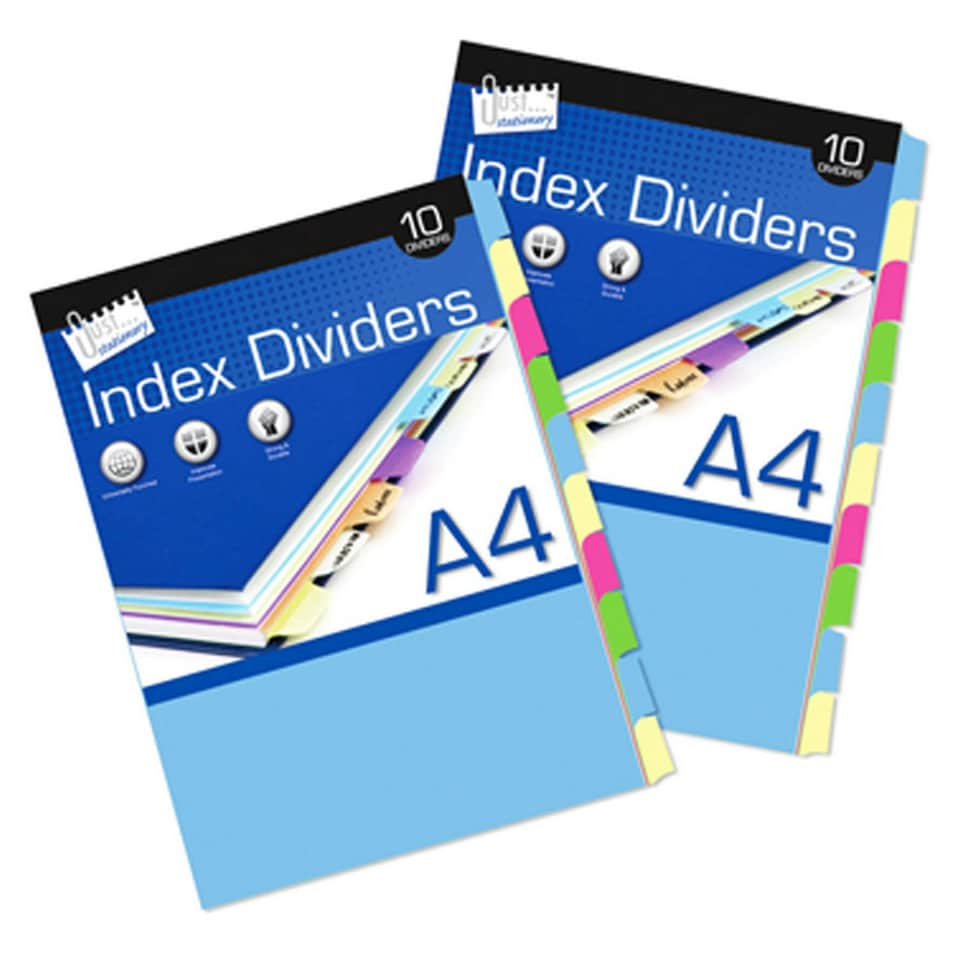 Just Stationery 10 A4 Paper Index Dividers Paper - Multicoloured - One Size