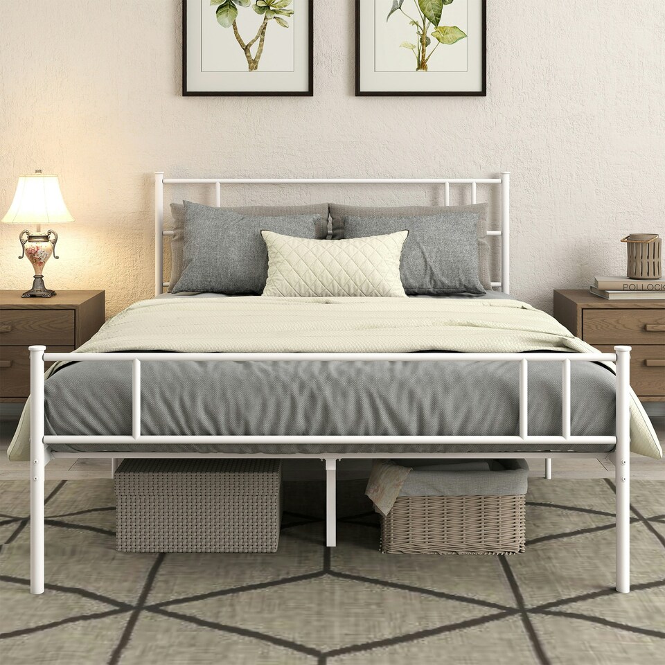 image 1 of HOMCOM Double Metal Bed Frame w/ Headboard & Footboard, Bedroom Furniture