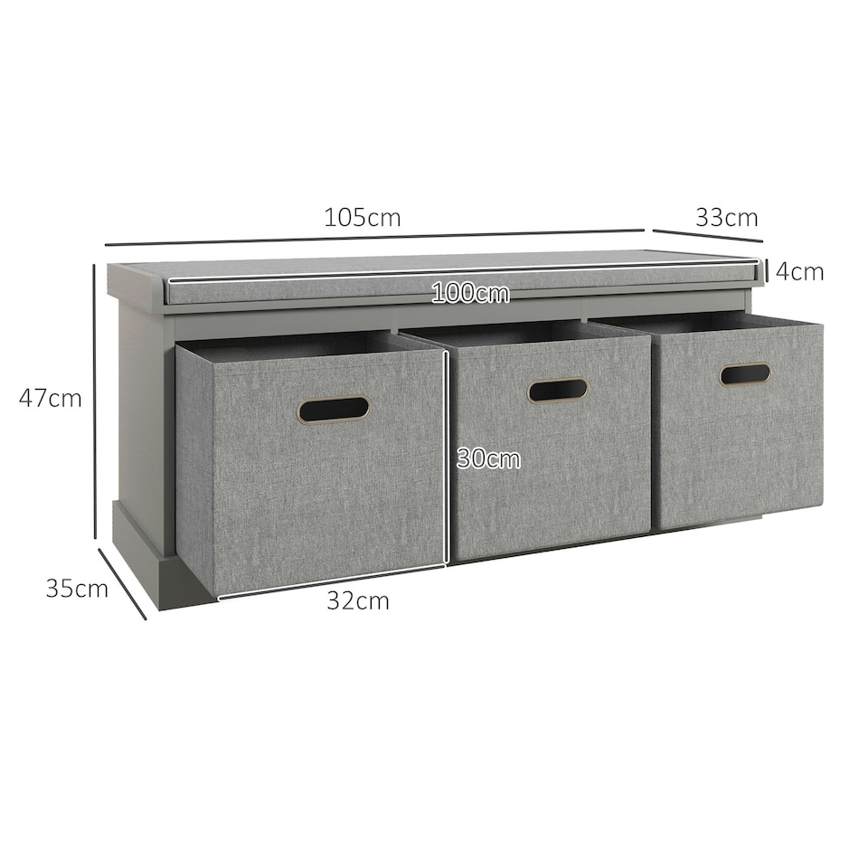 image 1 of HOMCOM Shoe Bench with Seat, Shoe Storage Bench Fabric Drawers, Grey White
