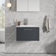 image 2 of Balterley Partial Fluted 1 Drawer Wall Hung Vanity Unit with 1 Tap Hole Minimalist Basin | Grey | Satin Soft Black