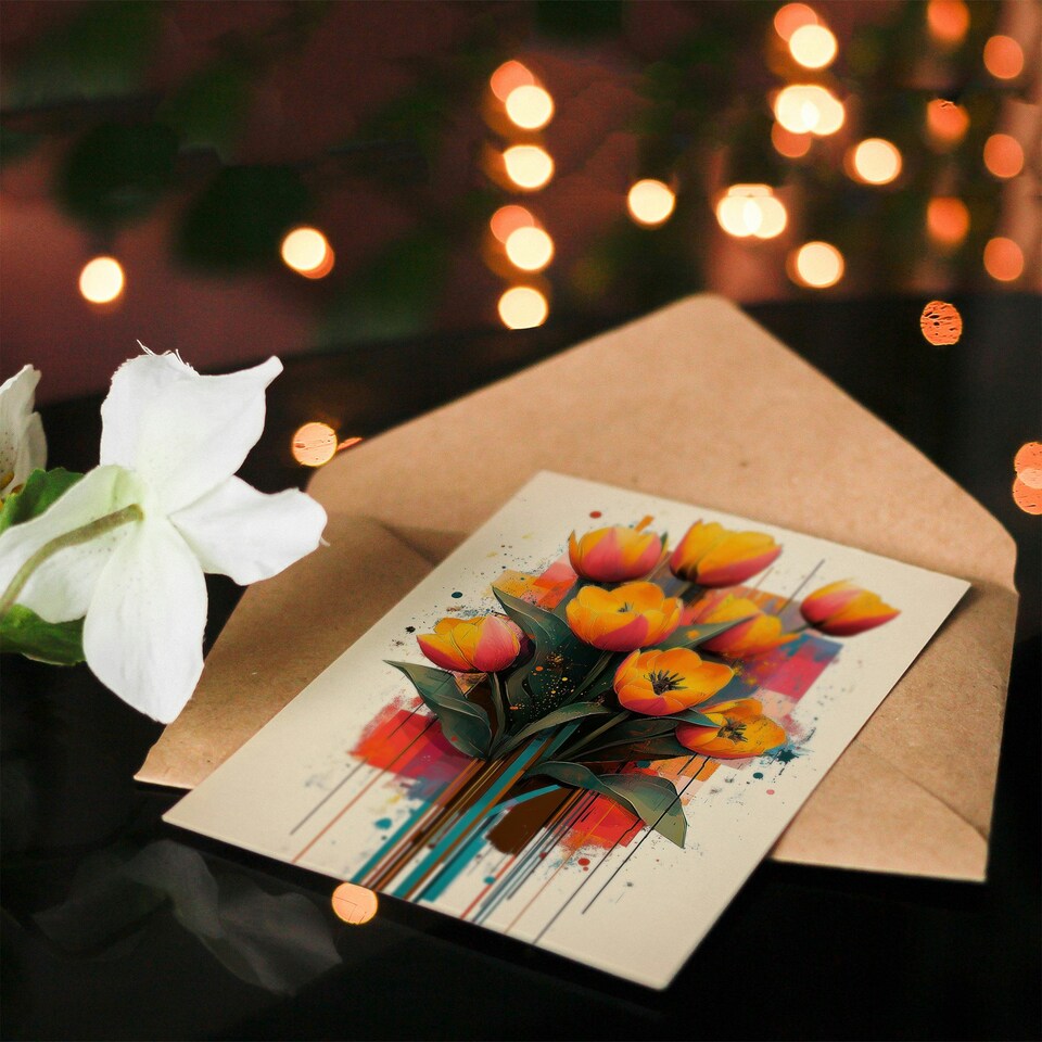 image 1 of Tulip Bouquet Modern Floral Abstract Painting Birthday Greeting Card
