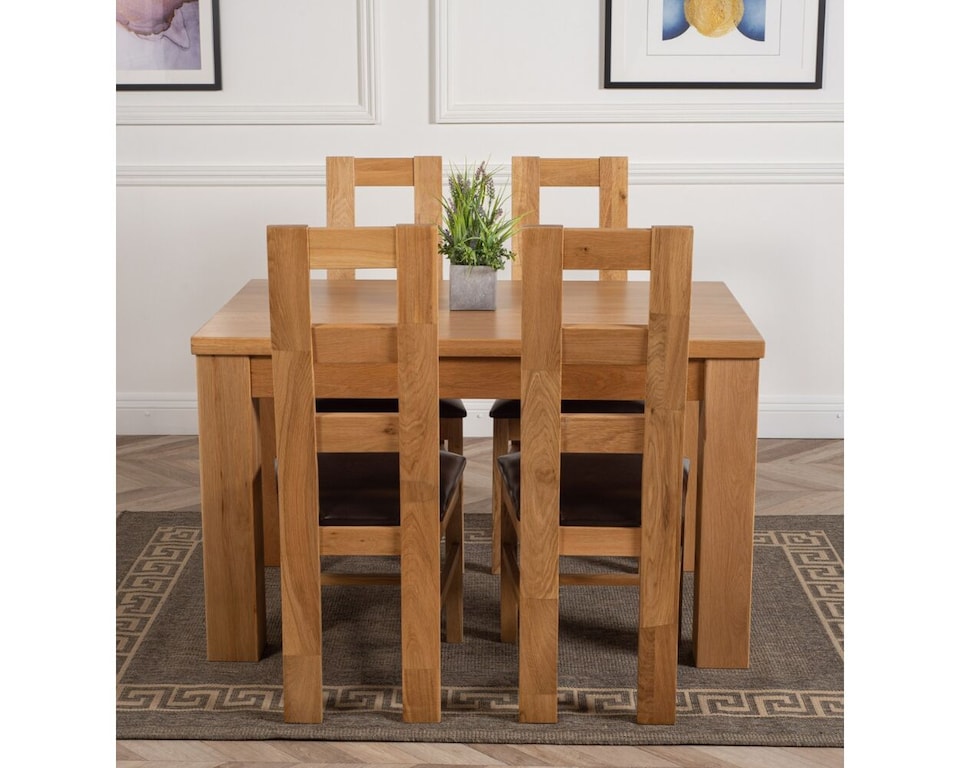 image 1 of Dakota 127 x 82cm Oak Small Dining Table and 4 Yale Chairs | Brown | Brown
