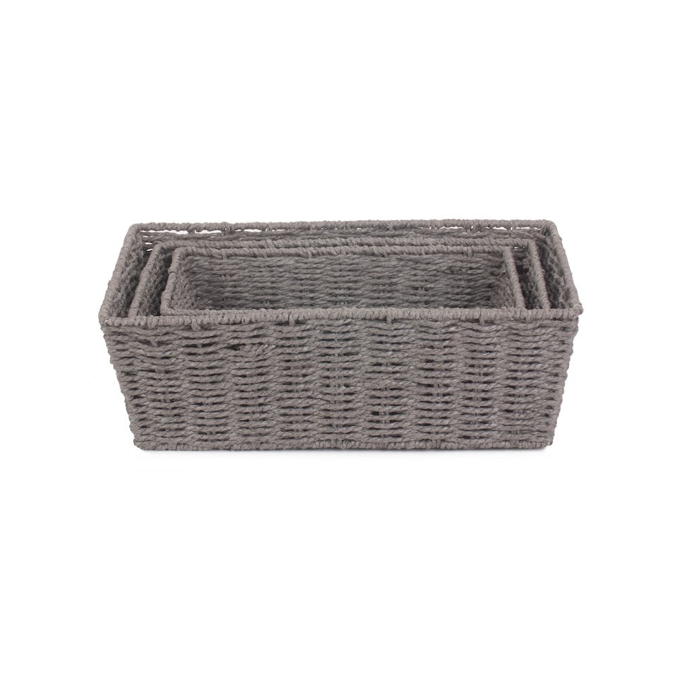 image 1 of Set of 3 Grey Paper Rope Serving Tray | Grey | Grey | Set of 3