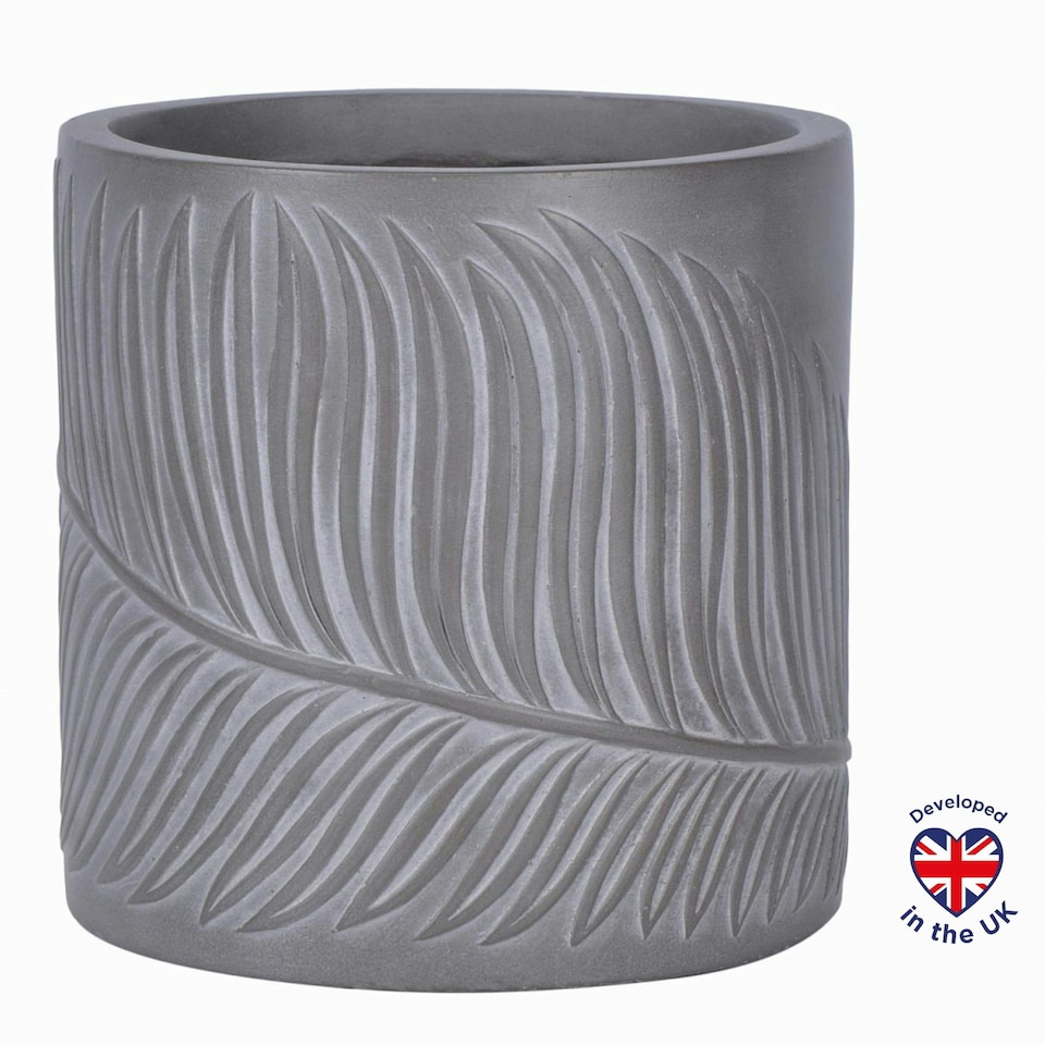 image 1 of Leaf Embossed Brown Round Garden Planter D37 H37 cm, 39.8 ltrs Cap.