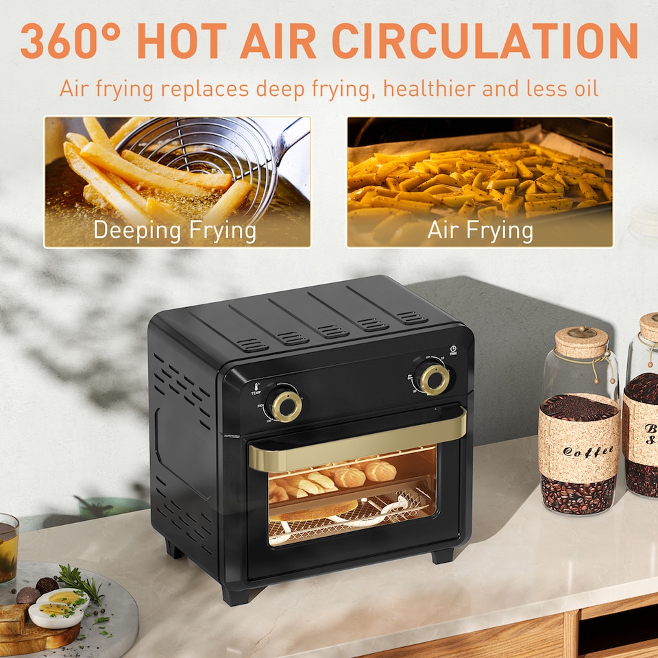 image 1 of HOMCOM 10L Air Fryer Oven, Electric Oven, Grill, Roast, Bake, 1000W, Black
