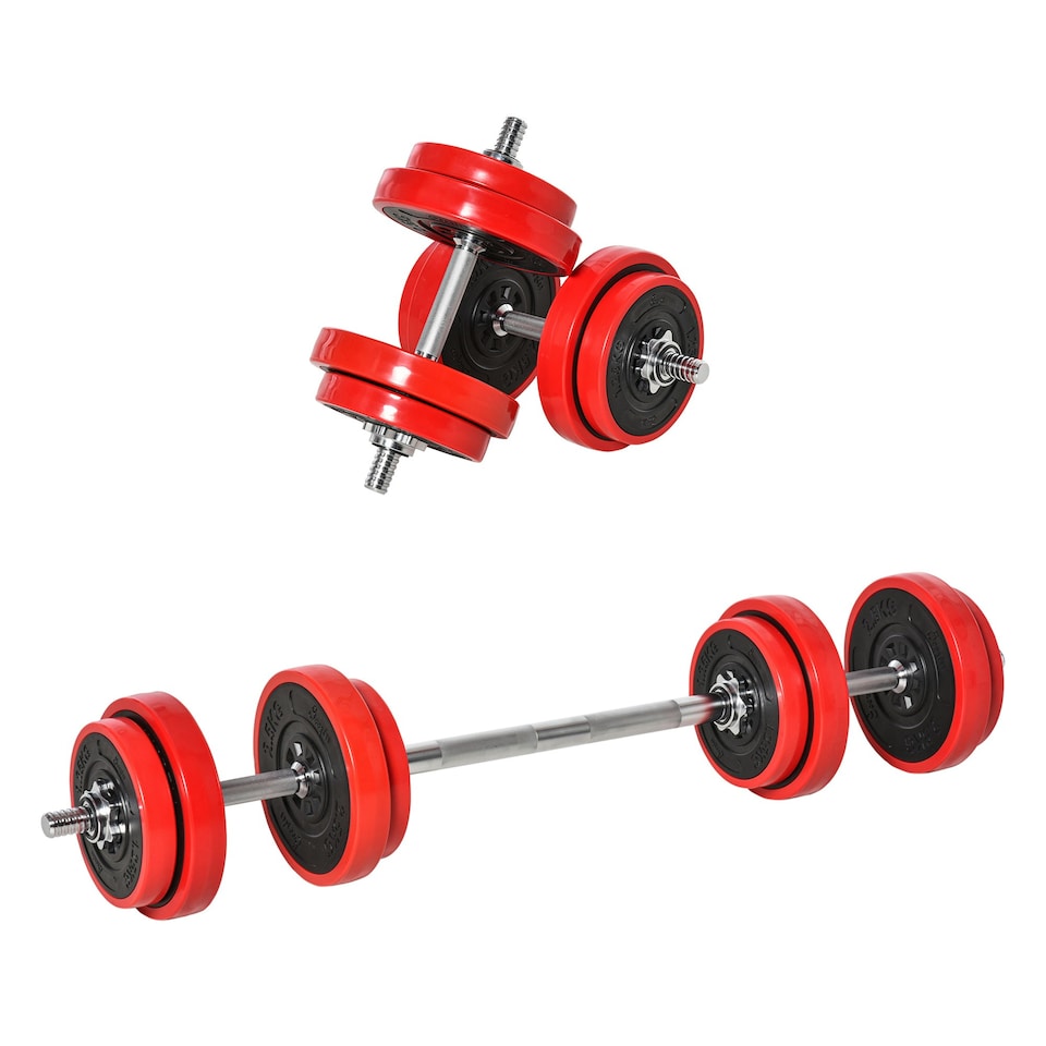image 1 of HOMCOM 20KGS Dumbbell & Barbell Adjustable Ergonomic Set Exercise in Home Gym Red | Black | Standard