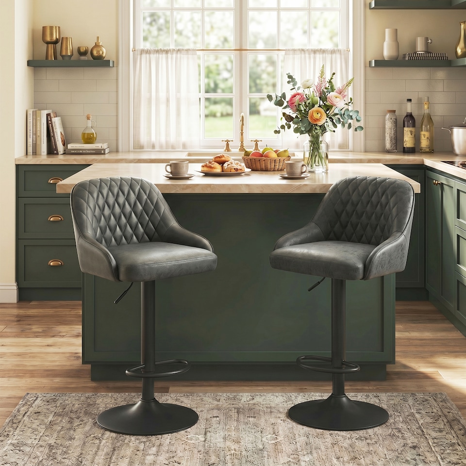 image 1 of HOMCOM Bar Stools Set of 2 Adjustable Swivel Counter Height