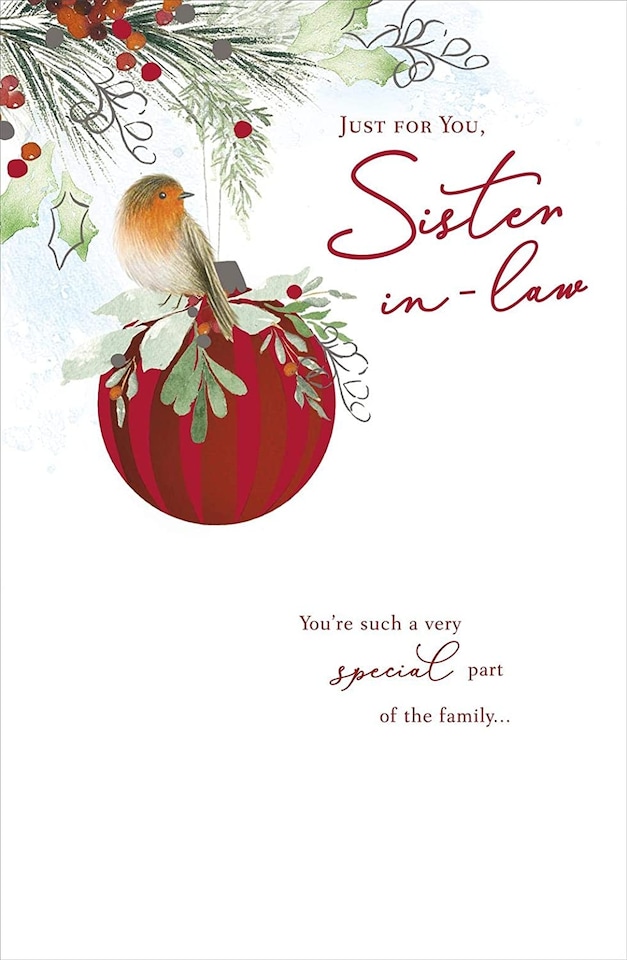 image 1 of Just For You Sister In Law Robin on a Bauble Design Christmas Card
