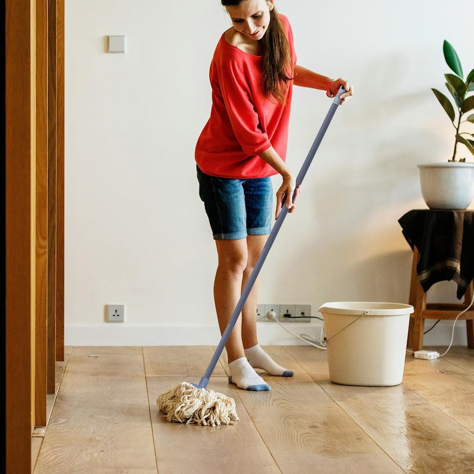 image 1 of Cotton Floor Mop Super Absorbent Cotton Mop Head 116cm Metal Handle