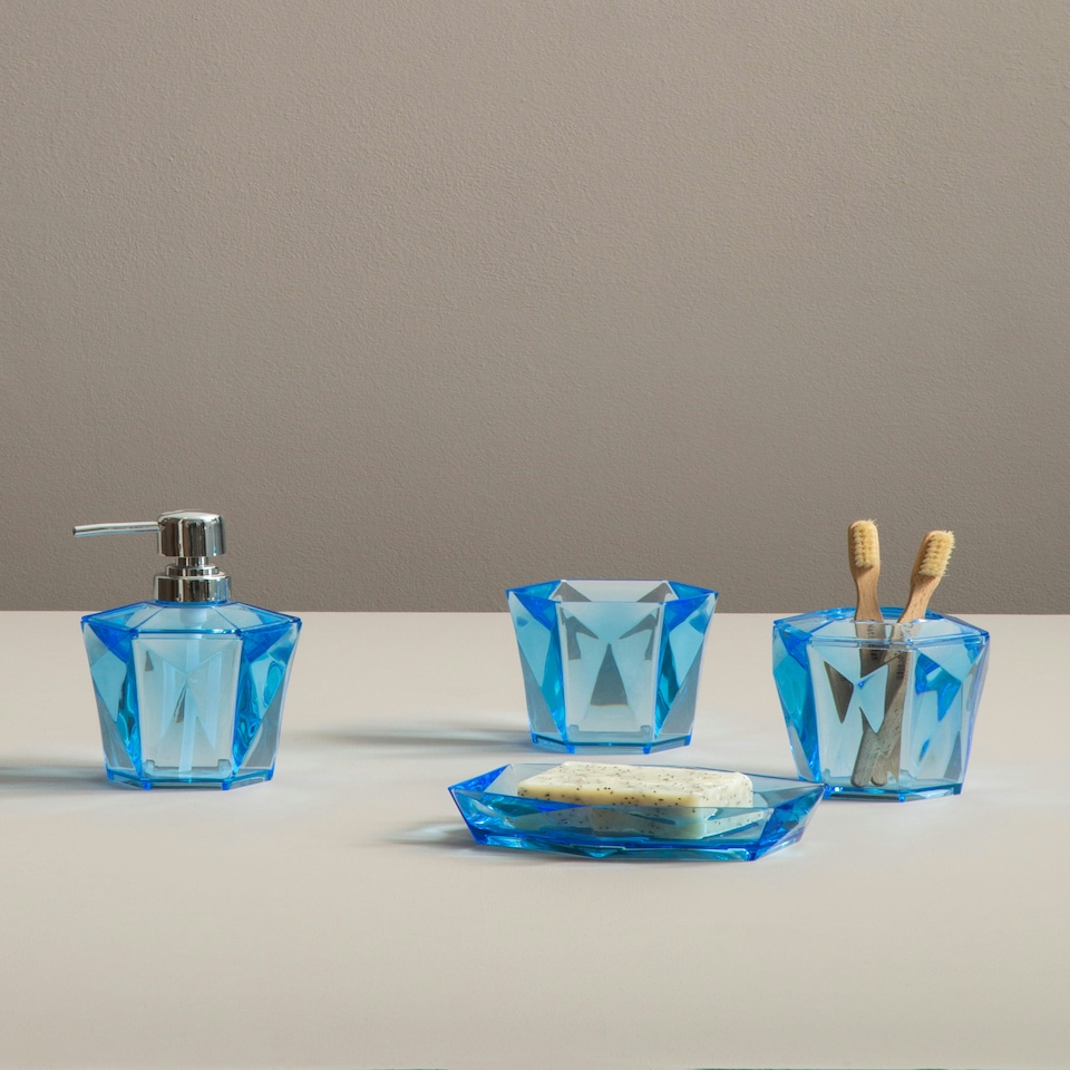 image 1 of Interiors by Premier Blue Acrylic Bathroom Tumbler, Lightweight Textured Tumbler Cup, Modern Frosted Water Tumbler With 3D Design