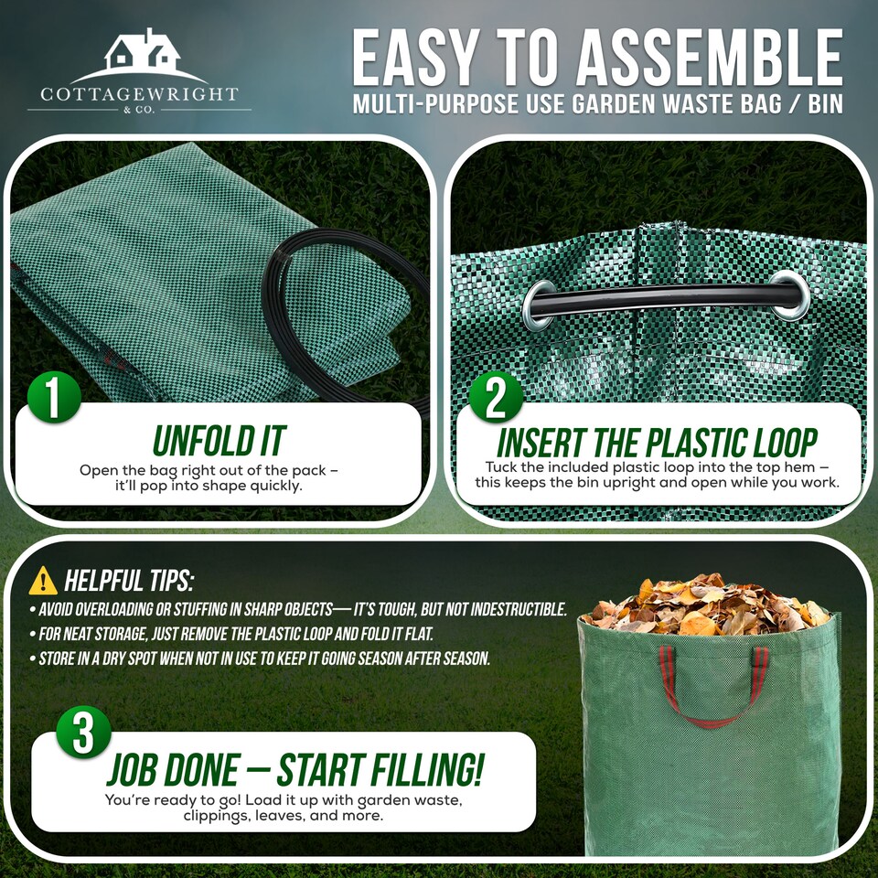 image 1 of Garden Bags Heavy Duty with Handles Reusable Garden Waste Bags for Plant, Grass, Dirt, Leaves Collection - Pack of 3