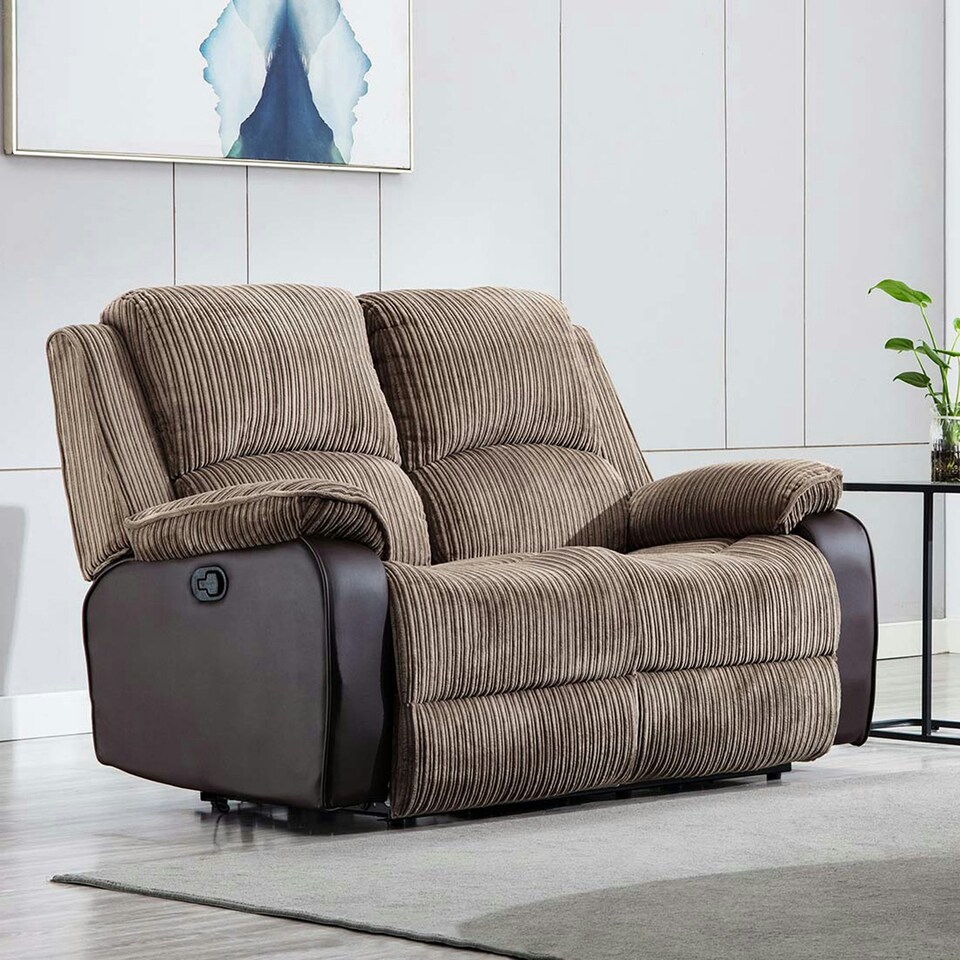image 1 of Postana 2 Seater Manual High Back Jumbo Cord Fabric Recliner Sofa (Brown)