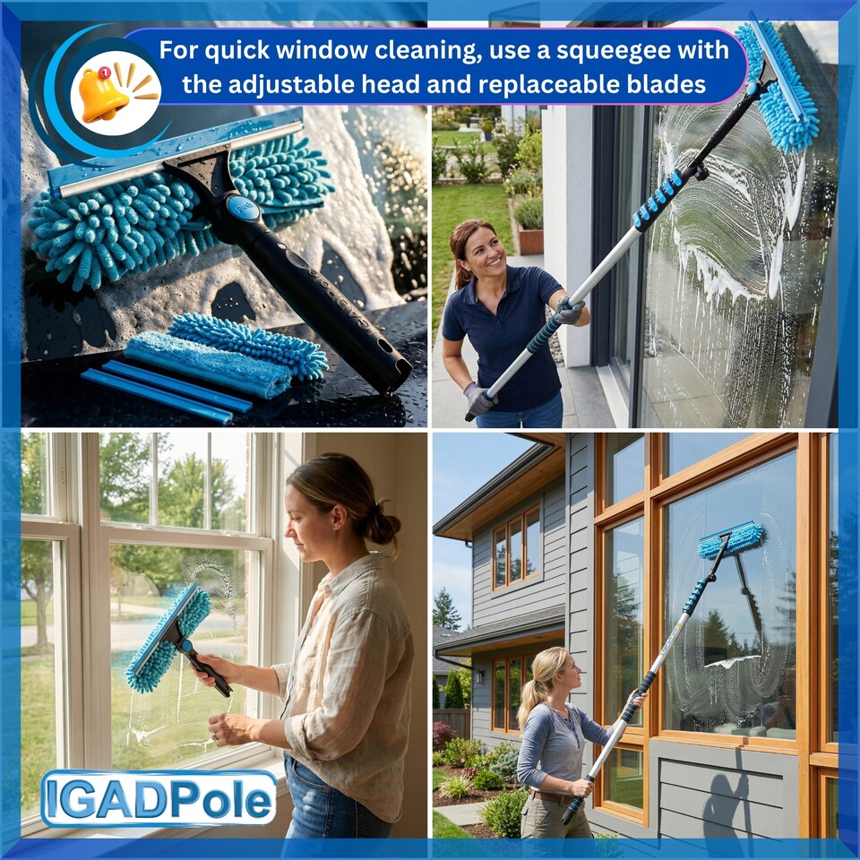 image 1 of IGAD Pole 3.6m (12ft) Window Squeegee Cleaning Kit, Extension Pole and 10"(25cm) Window Squeegee