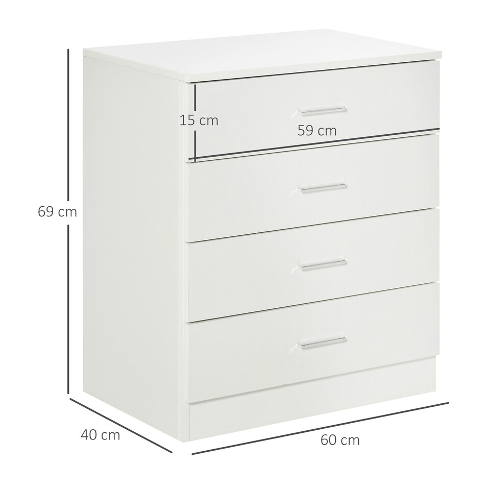 image 1 of HOMCOM Storage Cabinet Vertical Drawer Chest of 4 w/ Metal Rails