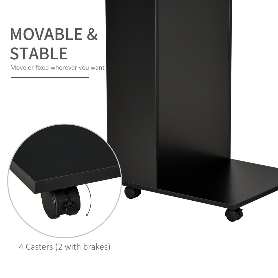 image 1 of HOMCOM Mobile Sofa Side Table C-Shape End Table with Storage and Casters for Laptop Coffee Snack, Black