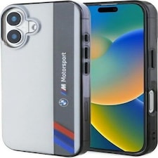 BMW Motorsport IML Vertical Stripe Case for iPhone 16 6.1 Grey - BMHCP16S23HTFEG