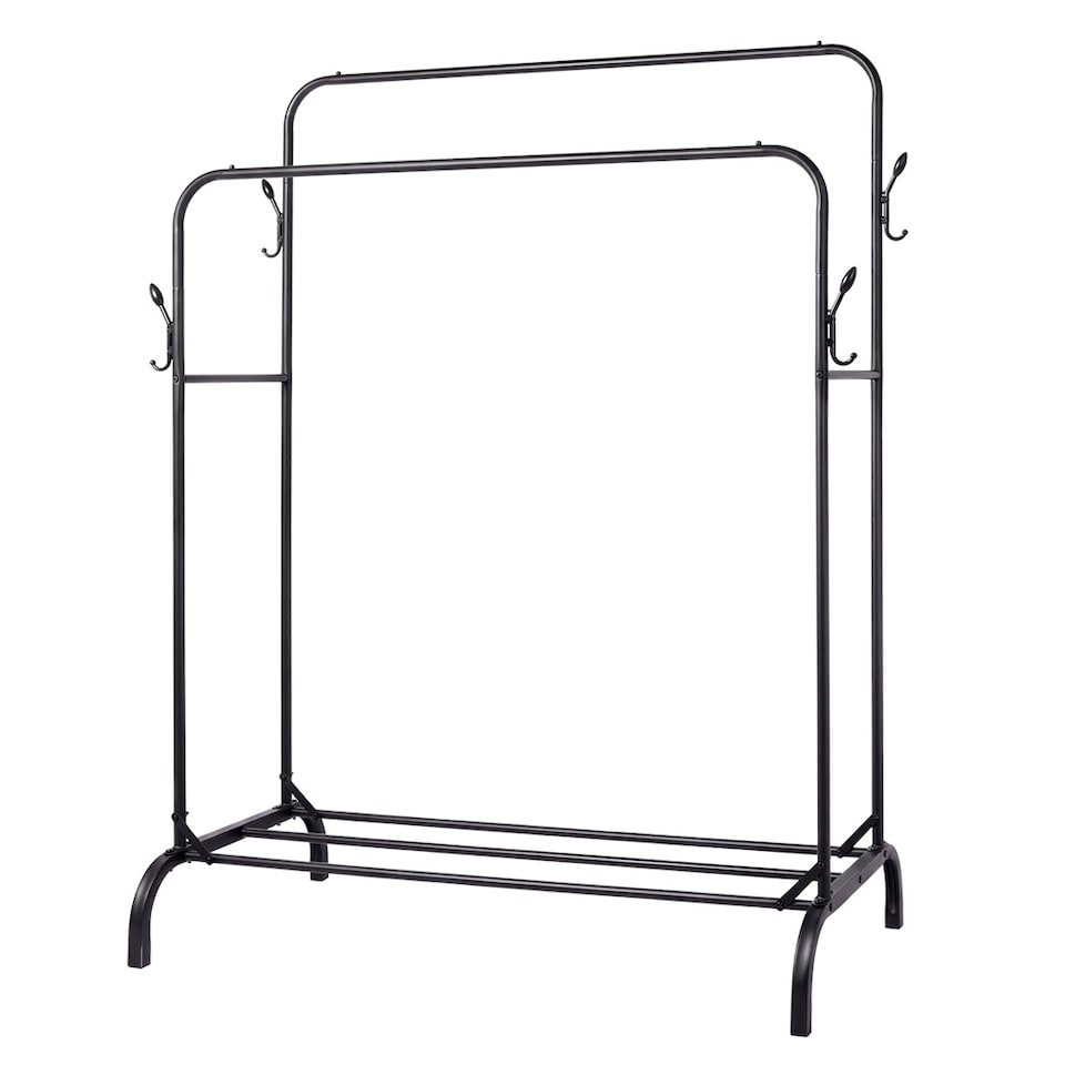 image 1 of Levede Clothes Rail Heavy Duty 2 Rods Carbon Steel Rack with Shelf Bedroom Black