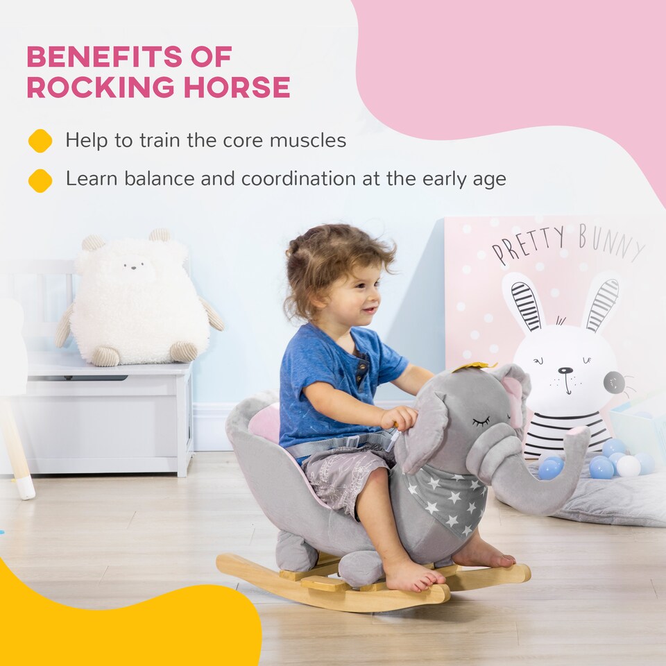 image 1 of HOMCOM Baby Rocking Horse Elephant Rocking Chair Rocker Toy, for 18-36 Months