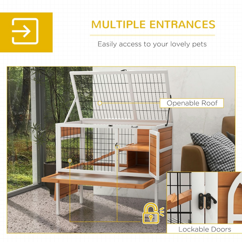 image 1 of PawHut Wooden Rabbit Hutch, Small Animal House w/ Removable Tray, Openable Roof