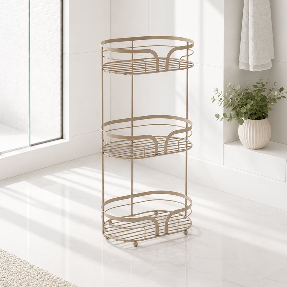 image 1 of Showerdrape Dante Beige Freestanding Bathroom Floor Shower Caddy | Cream | 1