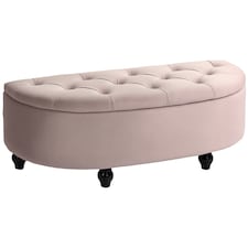 HOMCOM Semi-Circle Storage Ottoman Bench Tufted Upholstered Pink