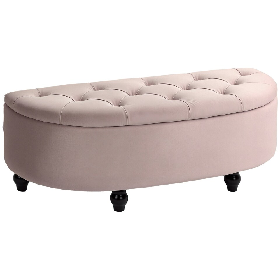 image 1 of HOMCOM Semi-Circle Storage Ottoman Bench Tufted Upholstered Pink