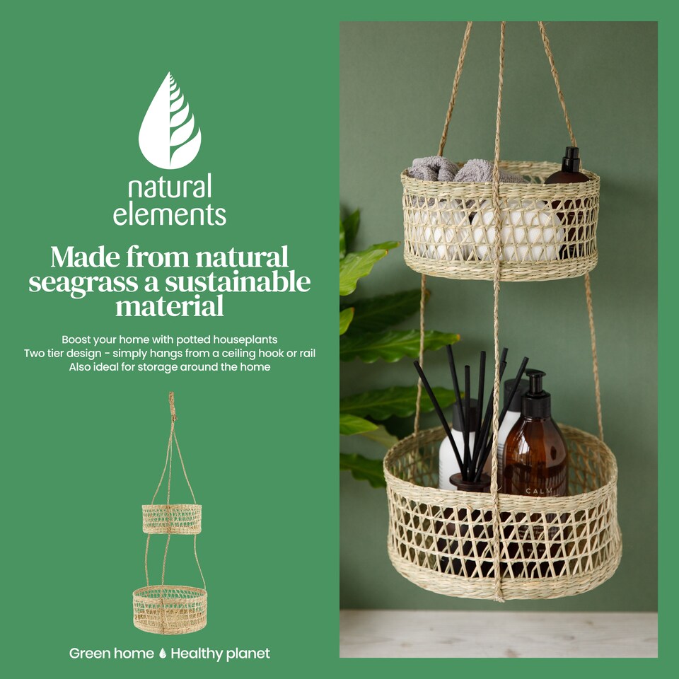 image 1 of Natural Elements 2-Tier Natural Seagrass Hanging Planter