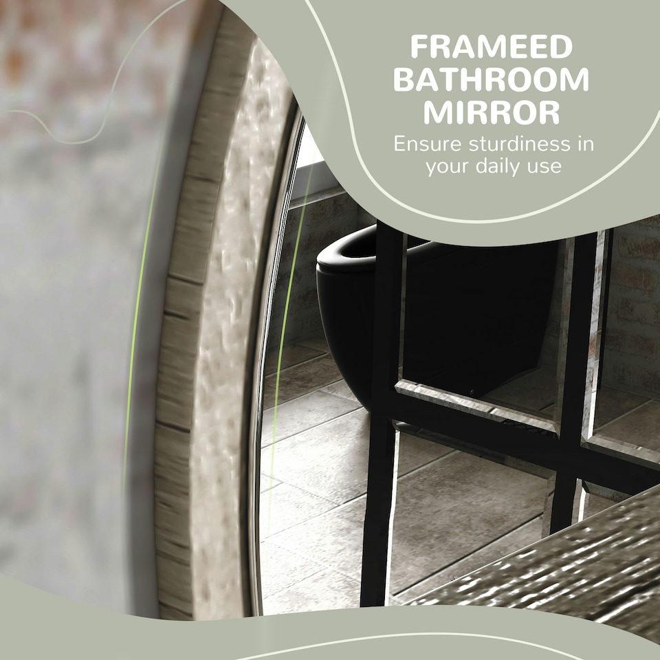 image 1 of kleankin Round Mirror for Wall Makeup Mirror with Shelf Grey Wood Effect