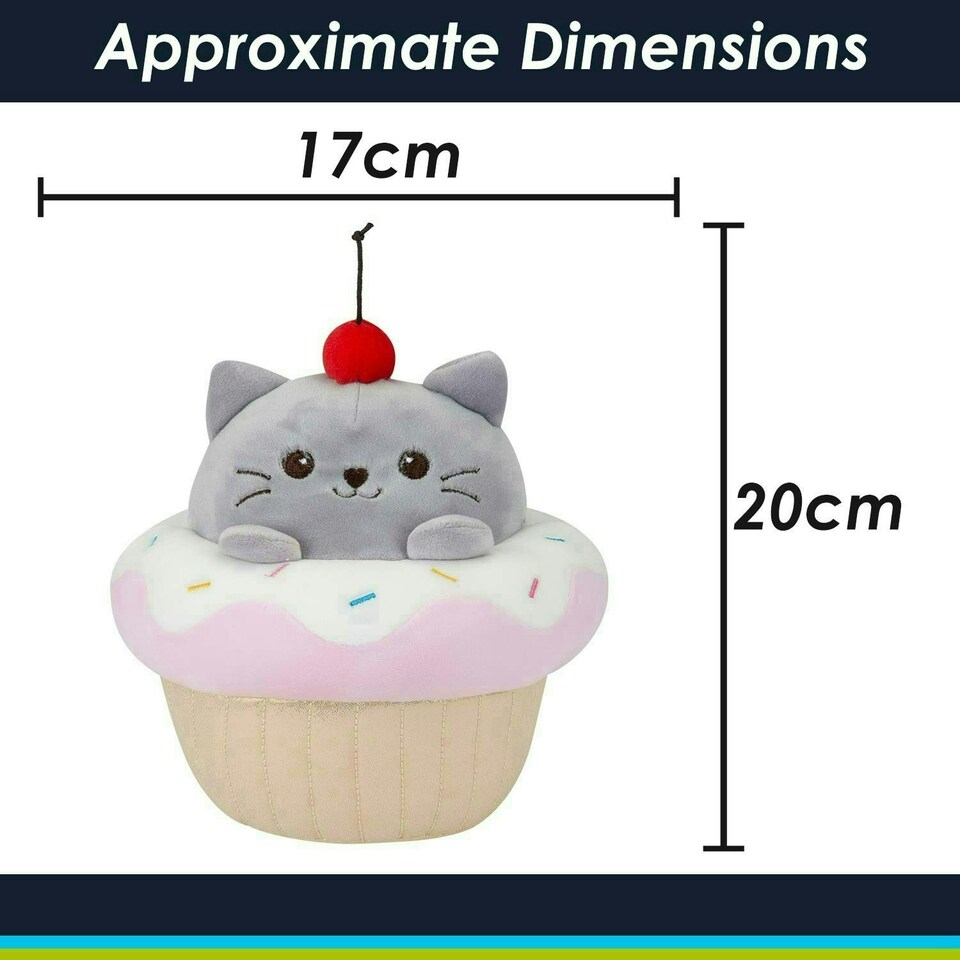 image 1 of Cat Cup Cake Soft Toy Cute Plushie Huggable Cuddly Stuffed Toy 20cm Pink