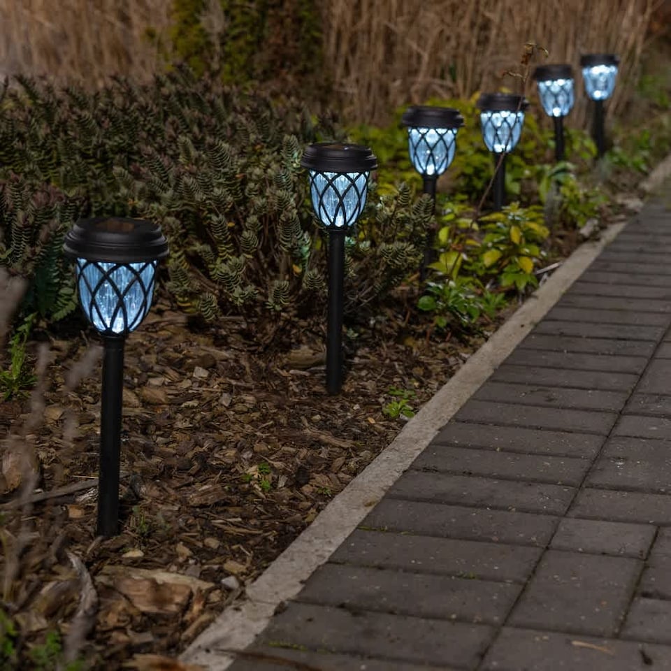 image 1 of ValueLights Set of 6 Diamond Black Outdoor Solar Spike Light