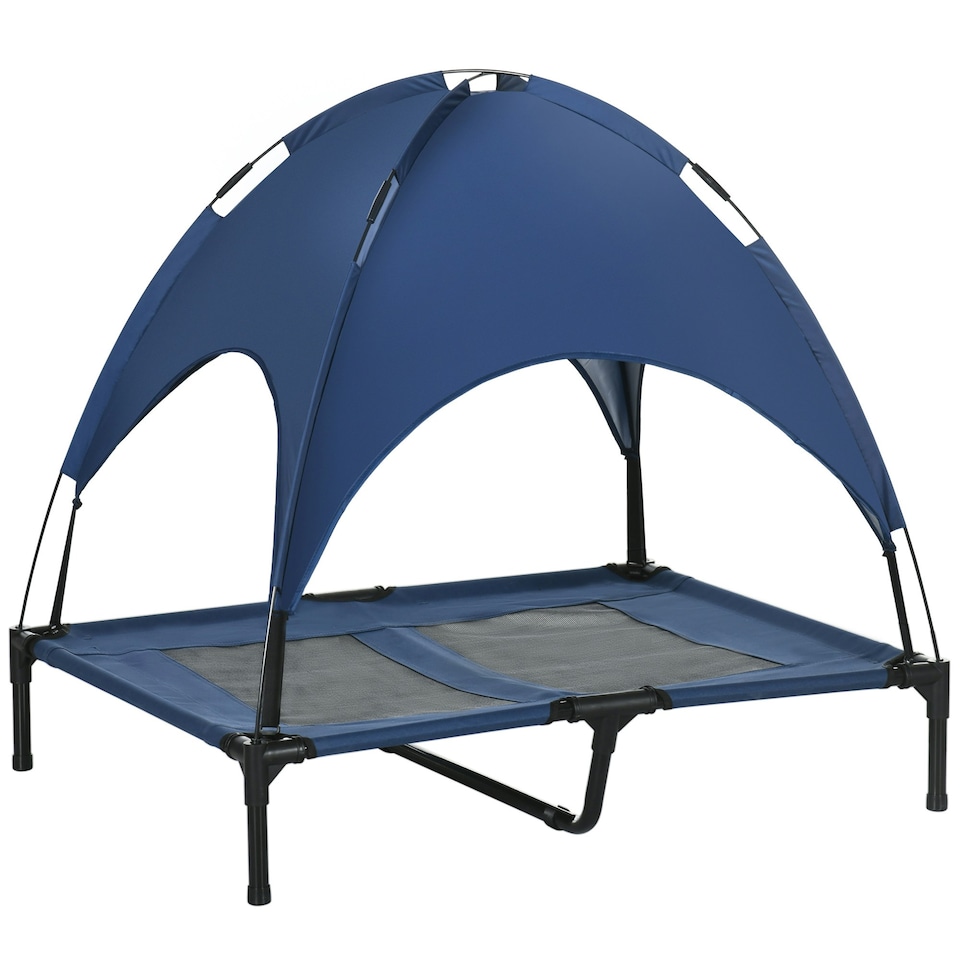 image 1 of PawHut 92cm Elevated Dog Bed Cooling Raised Pet Cot UV Protection Canopy Blue