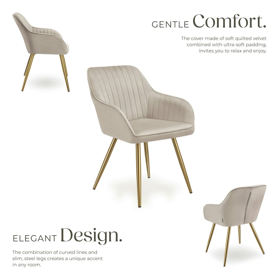 image 1 of Dining Chair Marilyn - quilted velvet, continuous backrest, gold steel legs - per piece Brown | Taupe/Gold