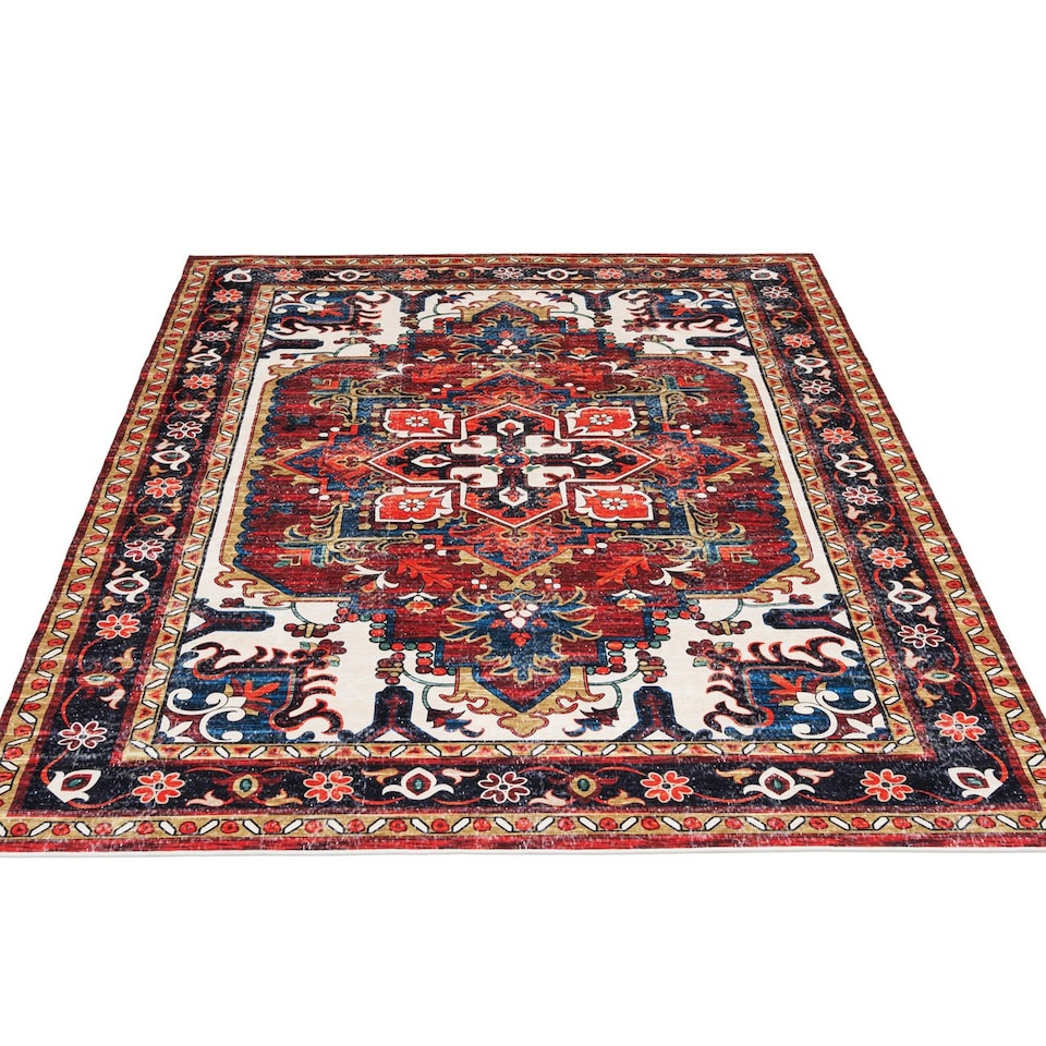 image 1 of KUKOON Washable & Non Slip Terracotta Persian Style Area Rug 80cm x 150cm