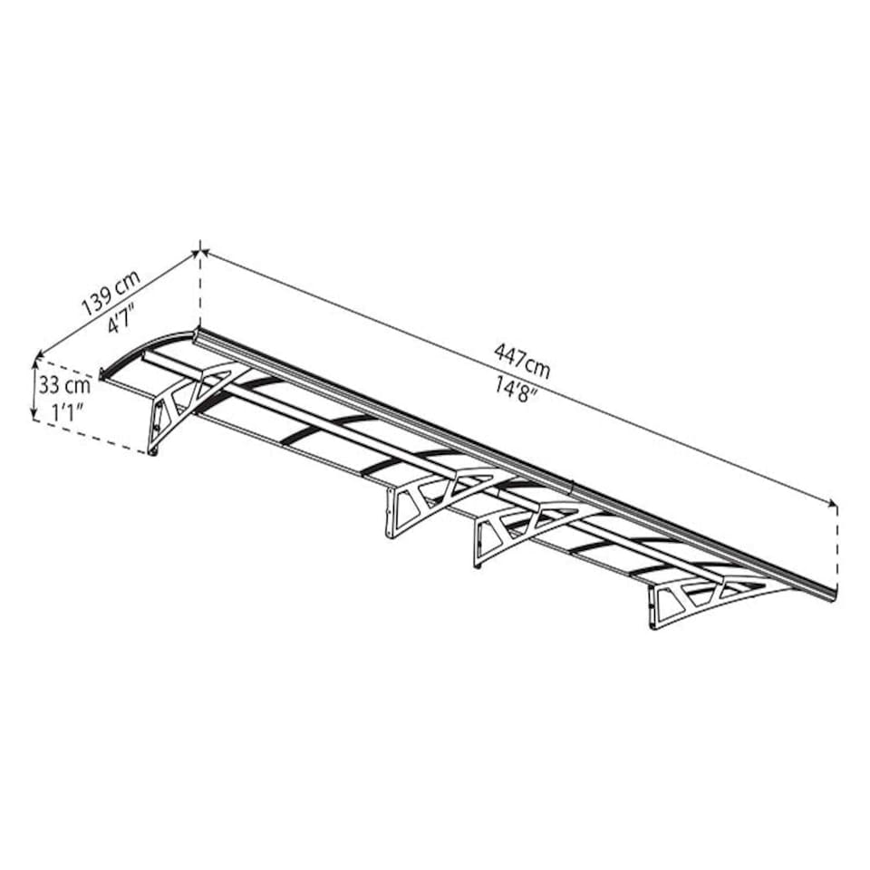 image 1 of Patio Cover Amsterdam Door Awning Canopy 4460 Clear - Acrylic - L447 x W139 x H33 cm - Grey Grey