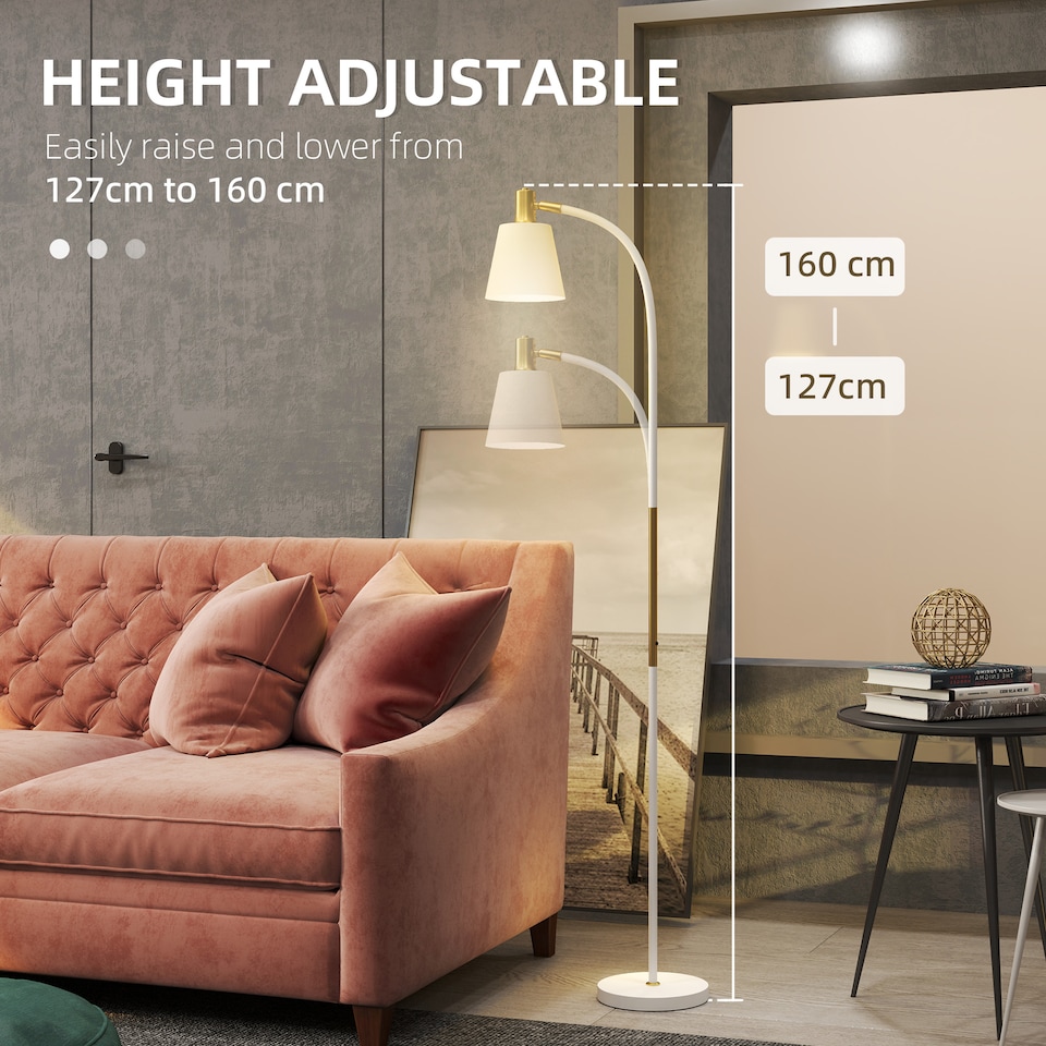 image 1 of HOMCOM Floor Lamp for Living Room, Spotlight Reading Standing Lamp with Adjustable Height, Rocker onoff Switch, Indoor Task Lighting for Bedroom, Office,  White (Bulb not Included) | White