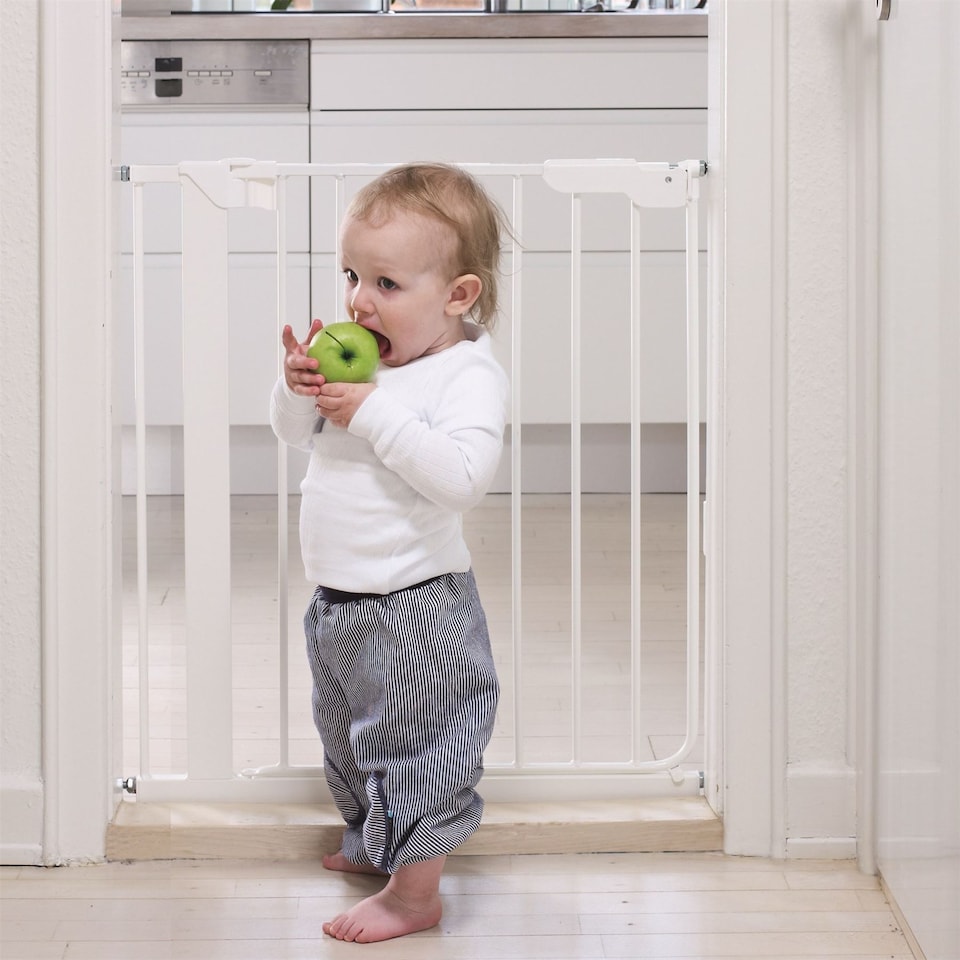 image 1 of Safetots Super Narrow Baby Gate, 60.5cm - 66.5cm, White, Child Safety Barrier, Pressure Fit Stair Gate | White | 1