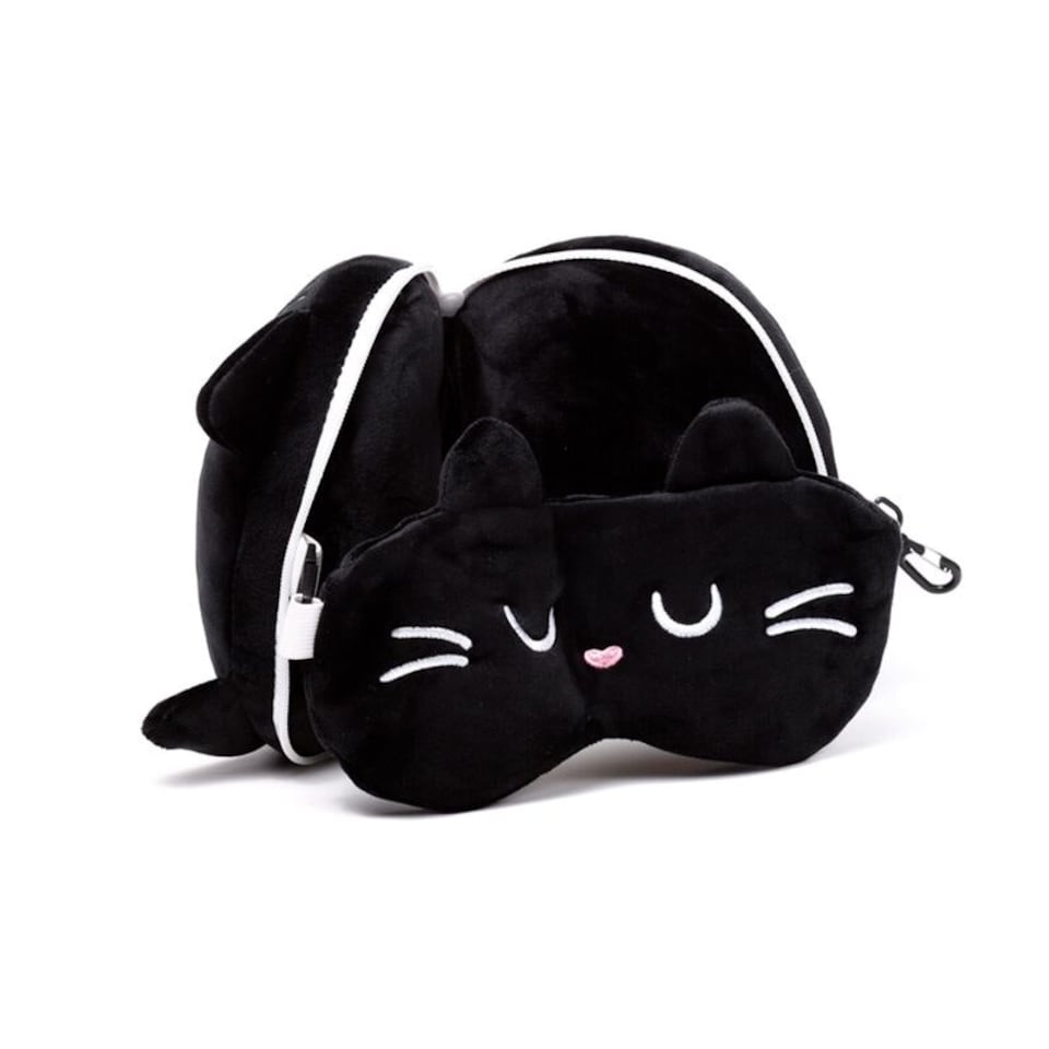 image 1 of Relaxeazzz Feline Fine Cat Plush Travel Pillow & Eye Mask