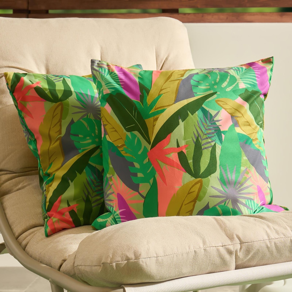 image 1 of OHS 2 x Palms Print Garden Cushion Covers Outdoor Water Resistant