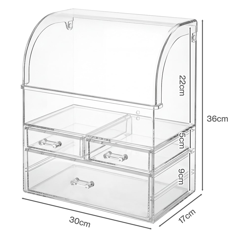 image 1 of ilus Makeup Storage Organiser Acrylic Cosmetics Organizer Beauty Transparent | Silver | Silver