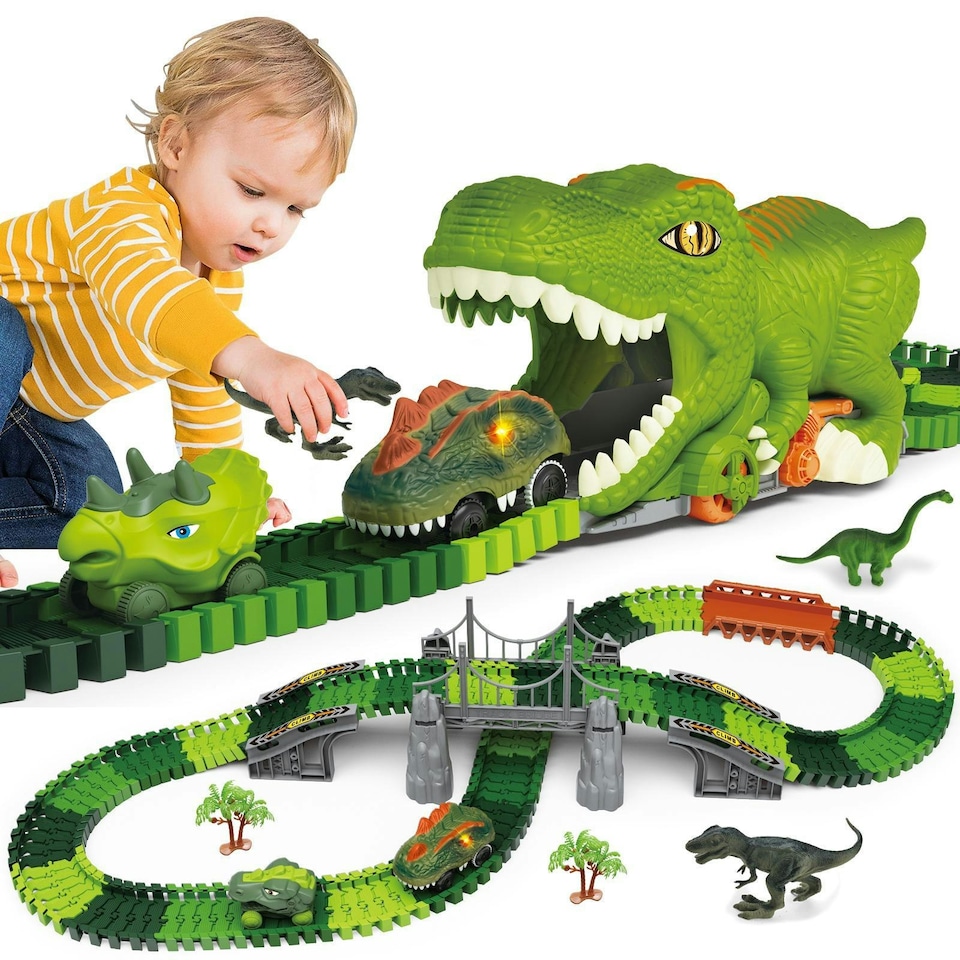 image 1 of Dinosaur Track Playset – Flexible Racing Track with Dinosaur Tunnel & Figures for Kids