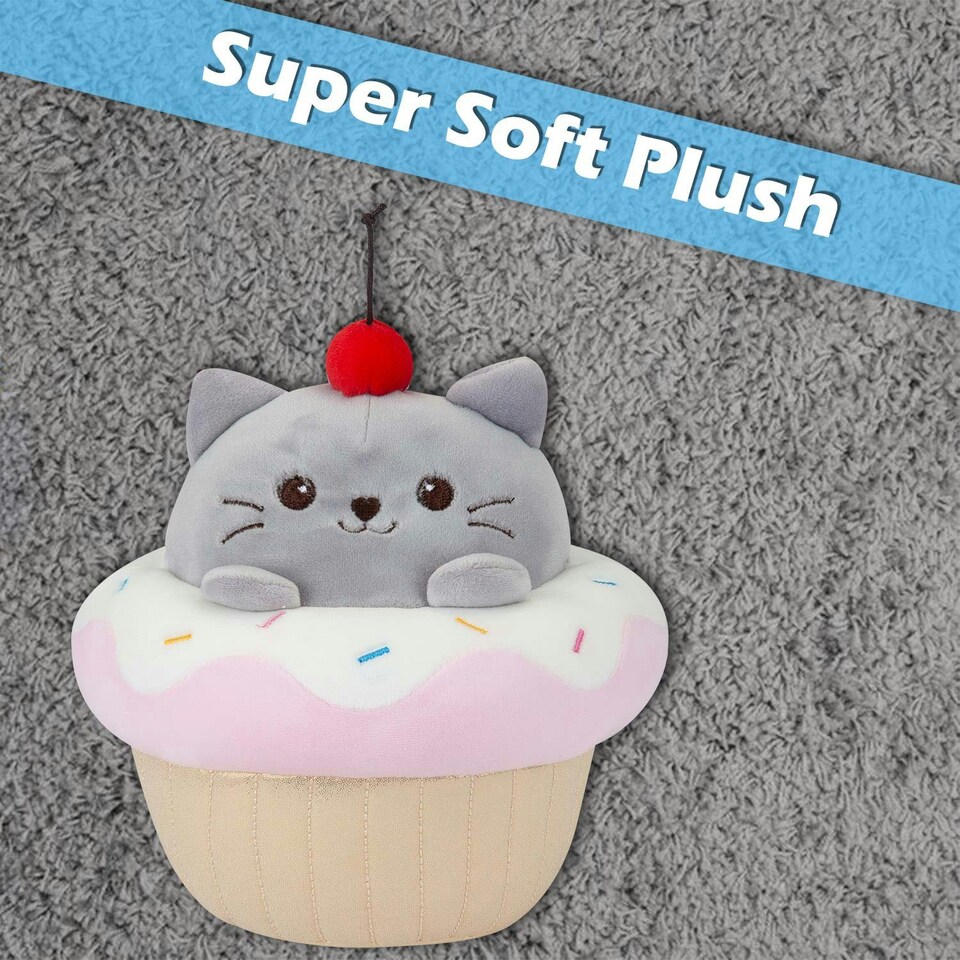 image 1 of Cat Cup Cake Soft Toy Cute Plushie Huggable Cuddly Stuffed Toy 20cm Pink