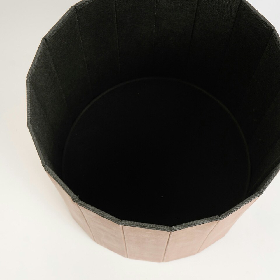 image 1 of OHS Matte Velvet Soft Round Foldable Footstool Seat Storage Organiser Ottoman | Cream | Natural