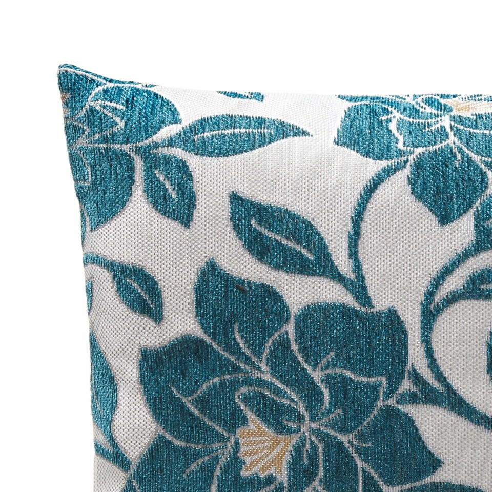 image 1 of Peony Chenille 45cm x 45cm Teal Cushion Set of 4 | Blue | Cream | 45cm x 45cm x 10cm | 4