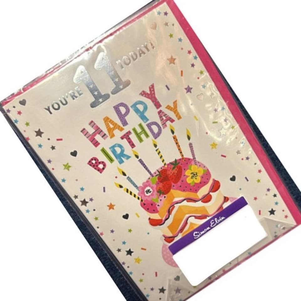image 1 of Simon Elvin Cake 11th Birthday Greetings Card (Pack of 6) - Multicoloured - One Size White | One Size